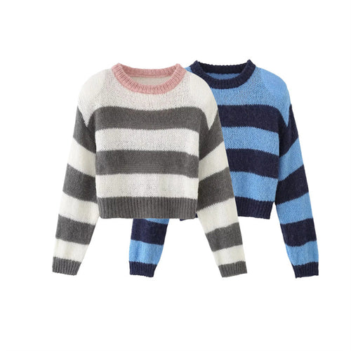 Short knit jumper for women with nautical stripe pattern and round neckline Lune London