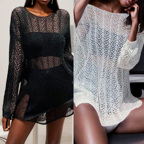 Woman knit top with airy mesh design and wide sleeves Lune London