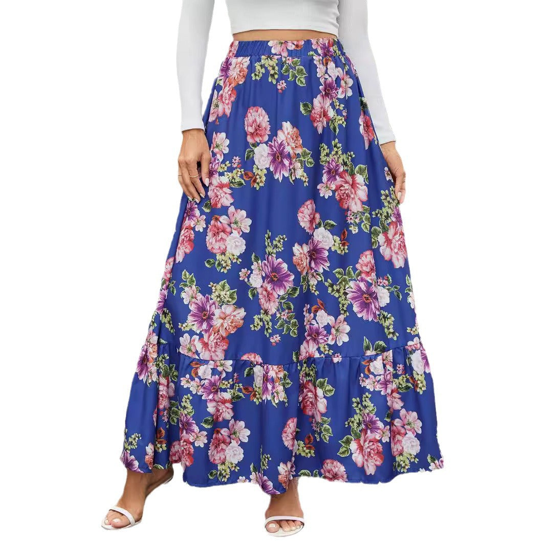 Maxi skirt for women with a cheerful floral pattern and a voluminous ruffle approach Lune London