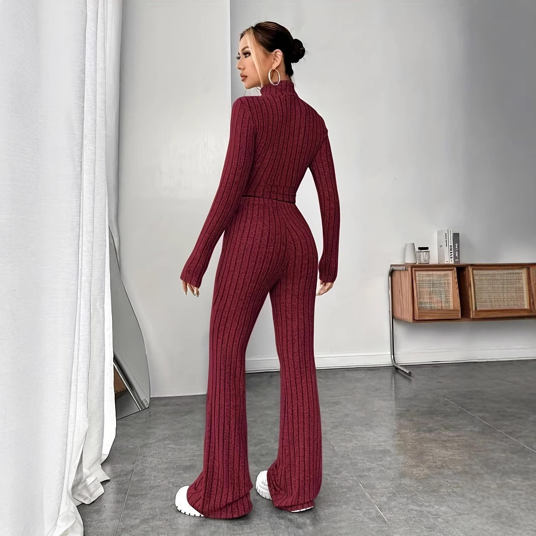 Women Stylish Ribbed Knit Set with 3/4 Sleeves and High Waist Lune London