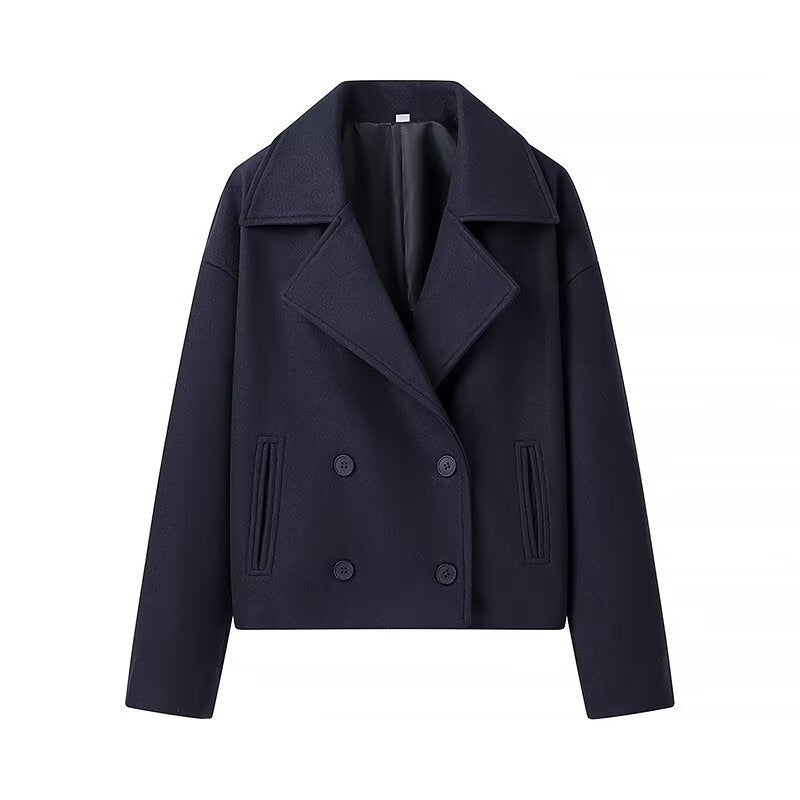 Lune London trendy cropped women's blazer jacket with double-breasted and flap side pockets