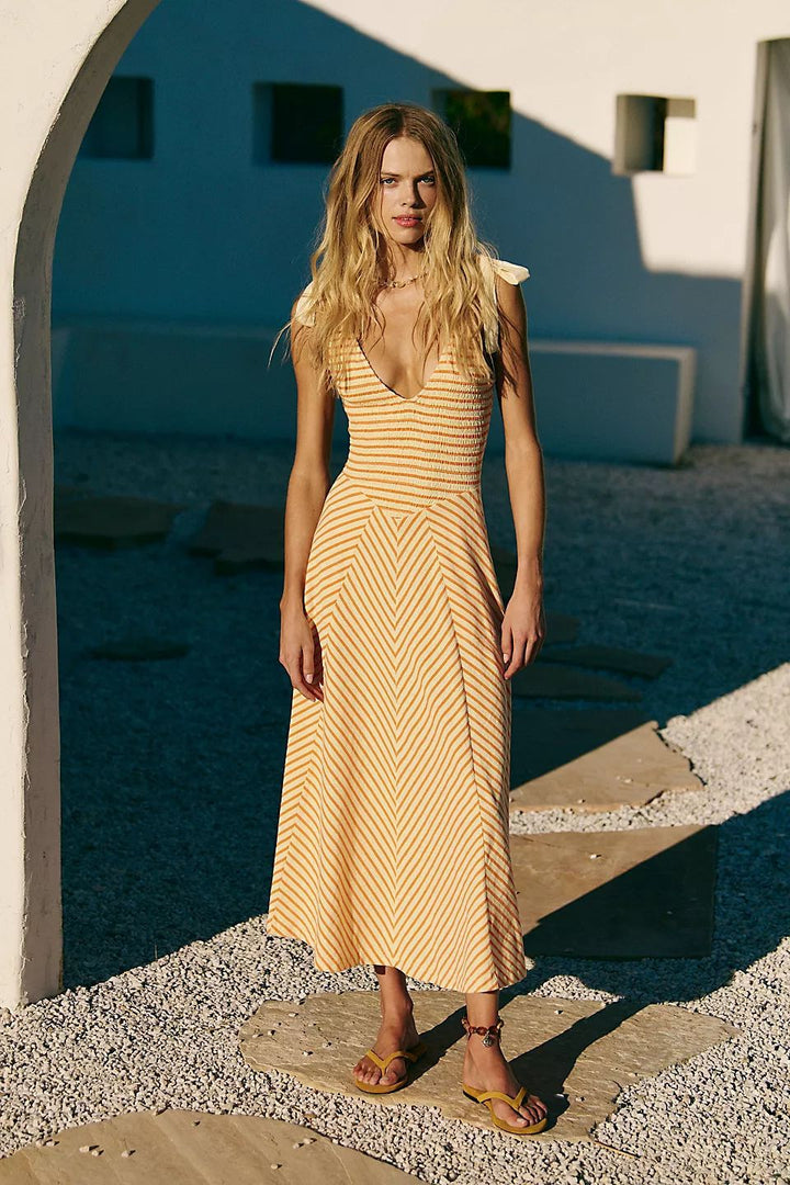 Ladies Maxi Summer Dress with playful straps and elegant V-neck