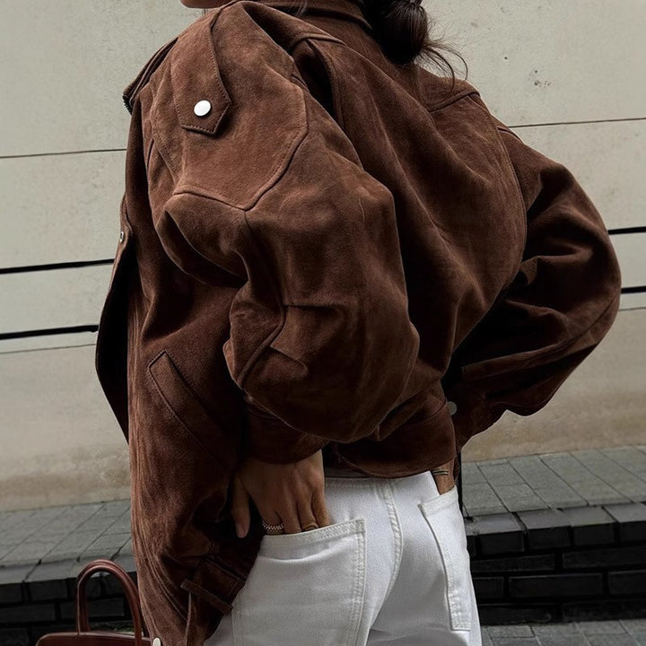 Suede jacket for women with asymmetric zipper Lune London