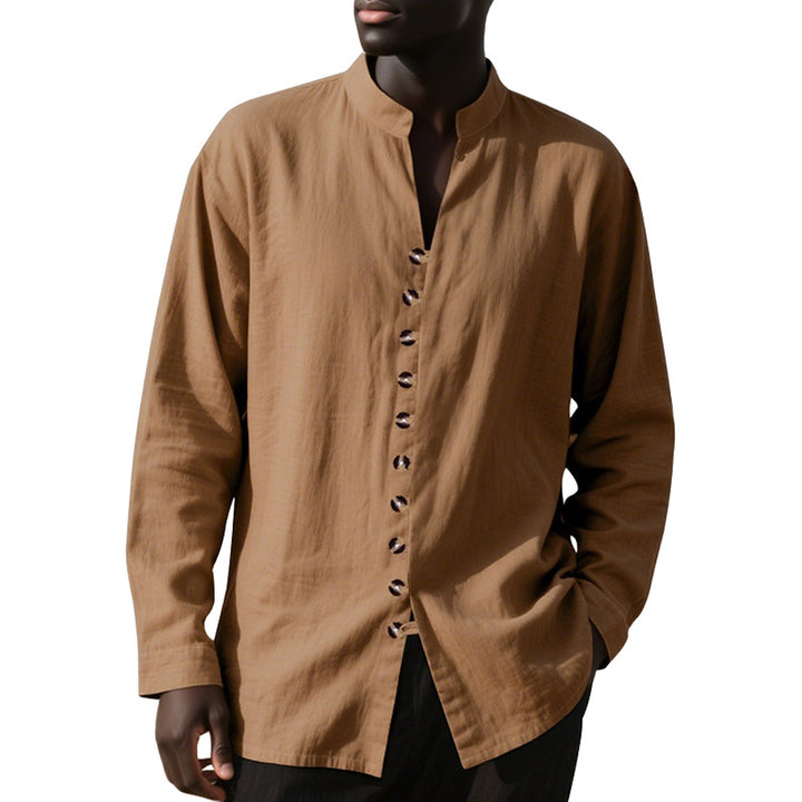 Men's long sleeve shirt with modern high collar and single button placket Lune London
