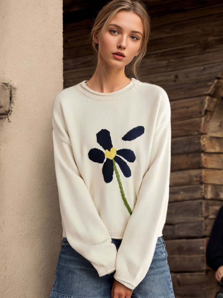 Knit sweater for women with floral pattern Lune London
