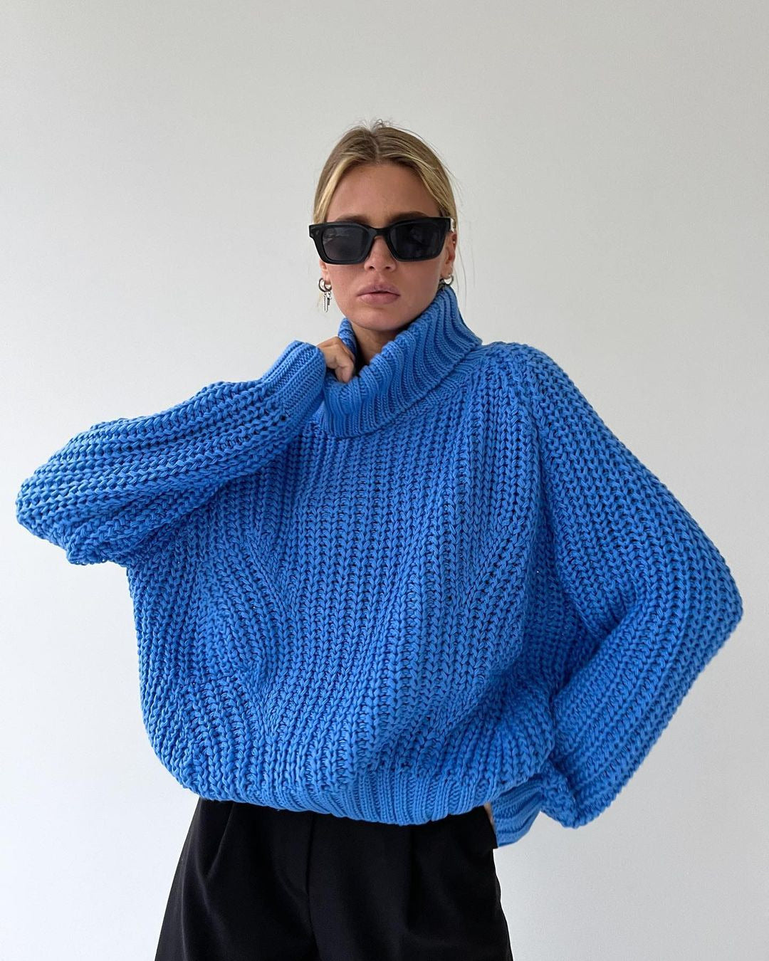 Knitted sweater for women with turtleneck and wide sleeve finishes Lune London