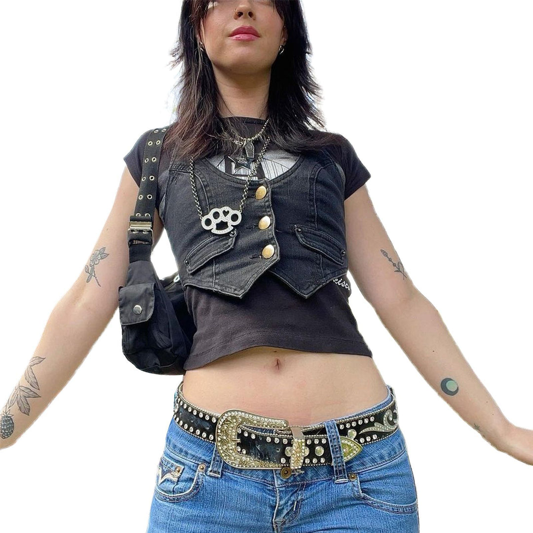 Women's denim vest with modern V-neck and practical pockets Lune London