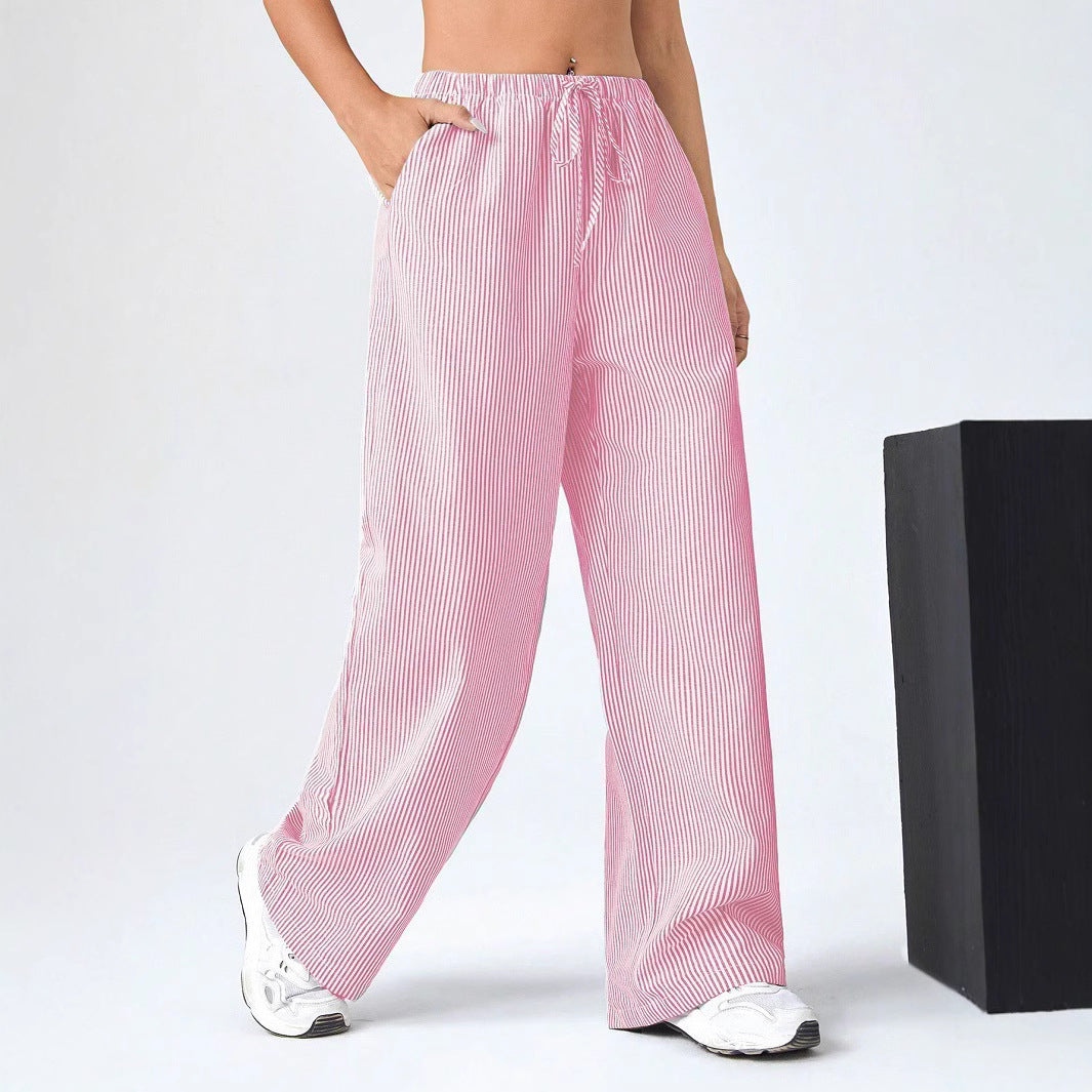 Wide striped pants for women with a comfortable elastic waistband Lune London