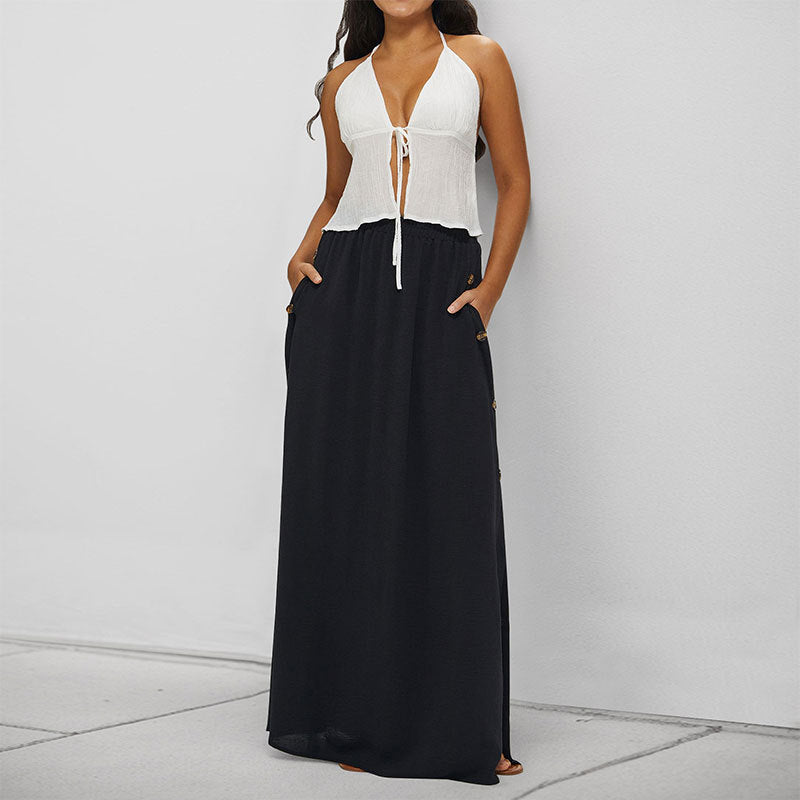 High-waisted maxi skirt for women with button details Lune London