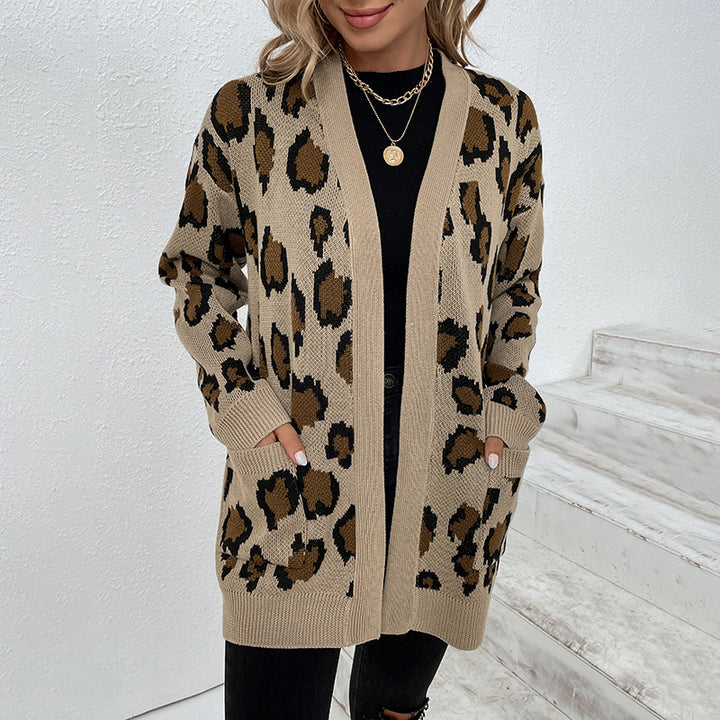 Leopard print knit jacket for women with practical pockets Lune London