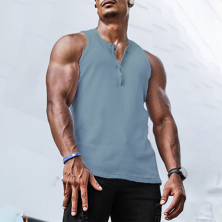 Men's sleeveless sports tank top with button placket and breathable fabric Lune London