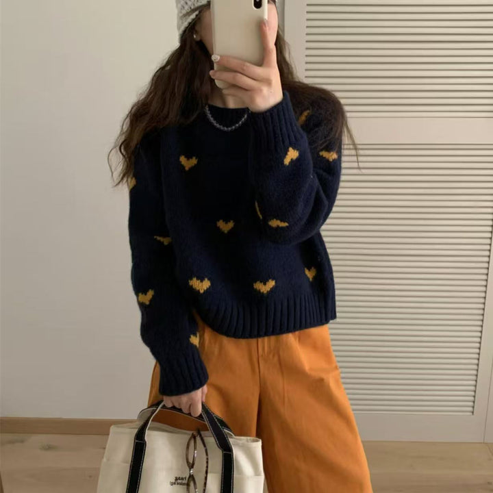 Women knitted sweater with heart pattern and wide band Lune London
