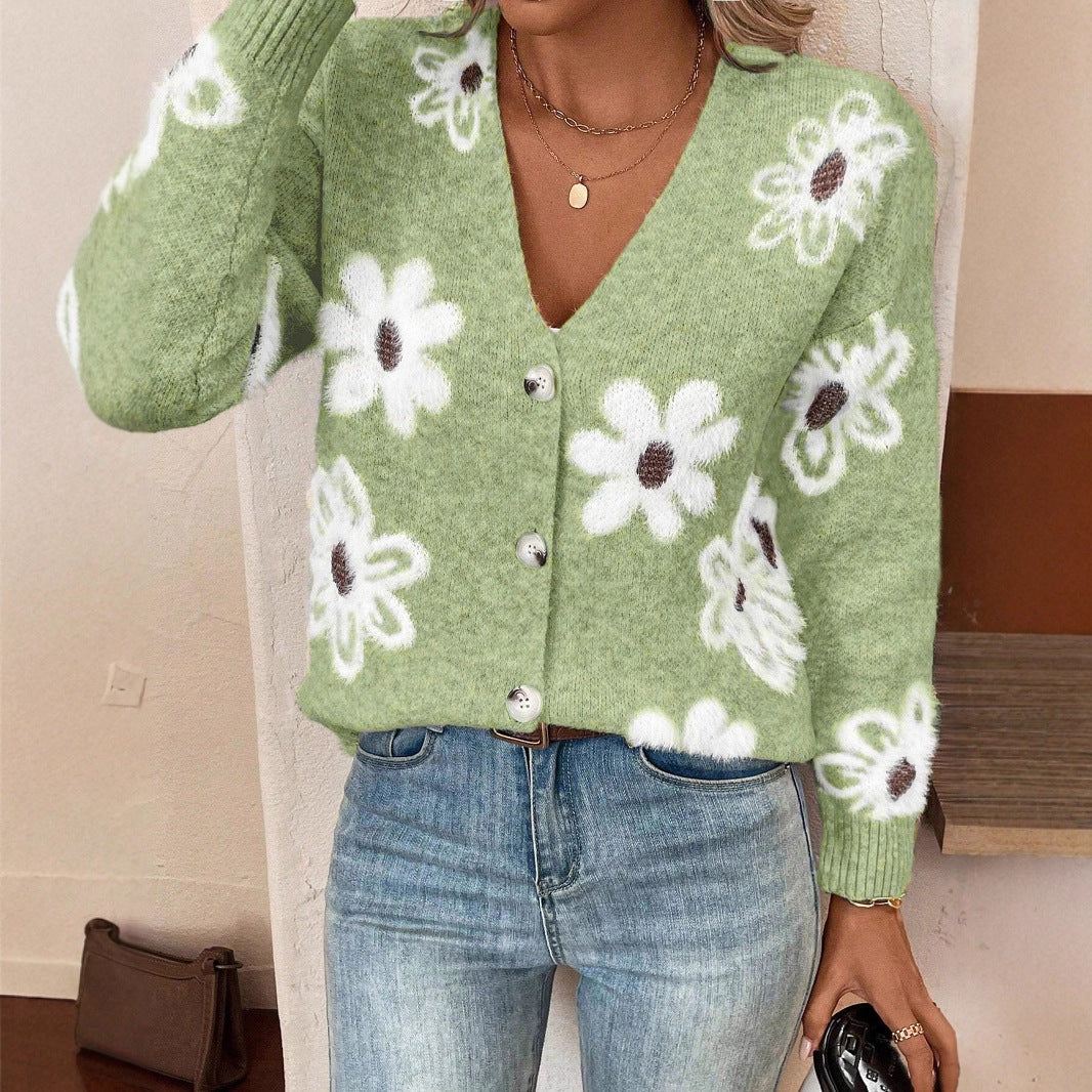 Ladies floral cardigan with V-neck and buttons Lune London