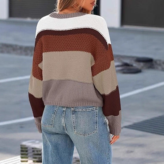 Ladies Casual Striped Wool Sweater with Relaxed Fit Lune London