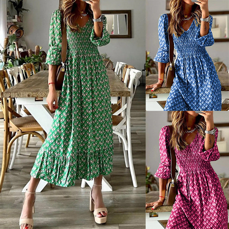 Maxi dress for women with voluminous sleeves and an elastic drawstring at the waist Lune London