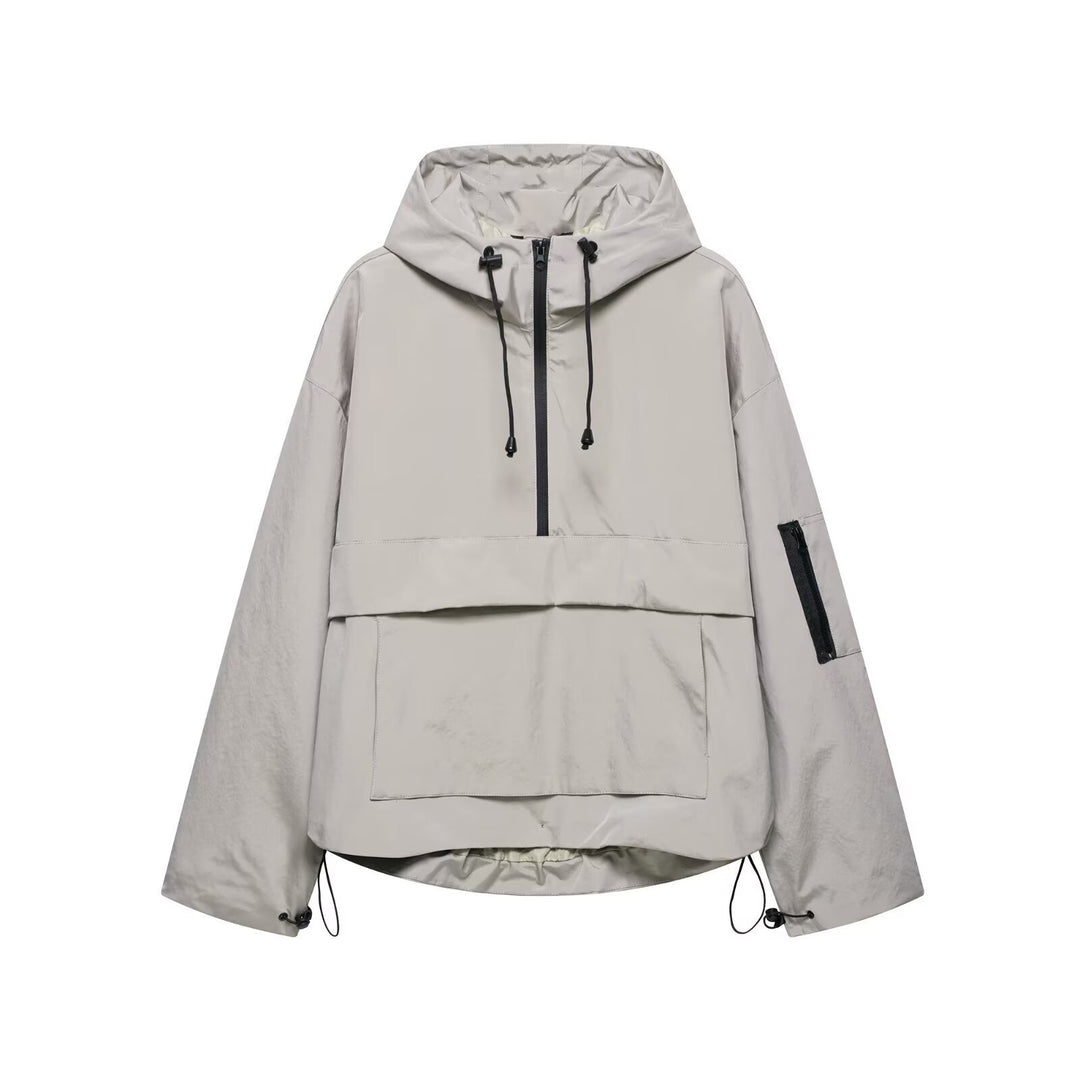 Lightweight transition jacket for women with practical zipper and adjustable hood drawstring Lune London