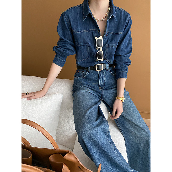 Ladies denim shirt with casual cut and practical chest pockets Chic & Stil
