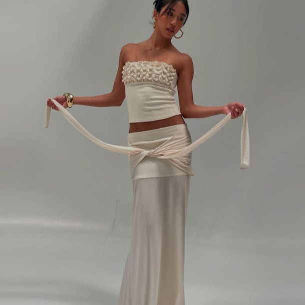 Woman sleeveless top with elegant ruffled embellishment Lune London