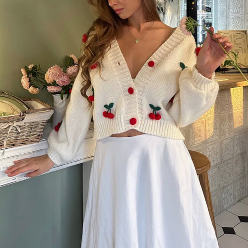 Ladies knit cardigan with strawberry appliqués Lune London