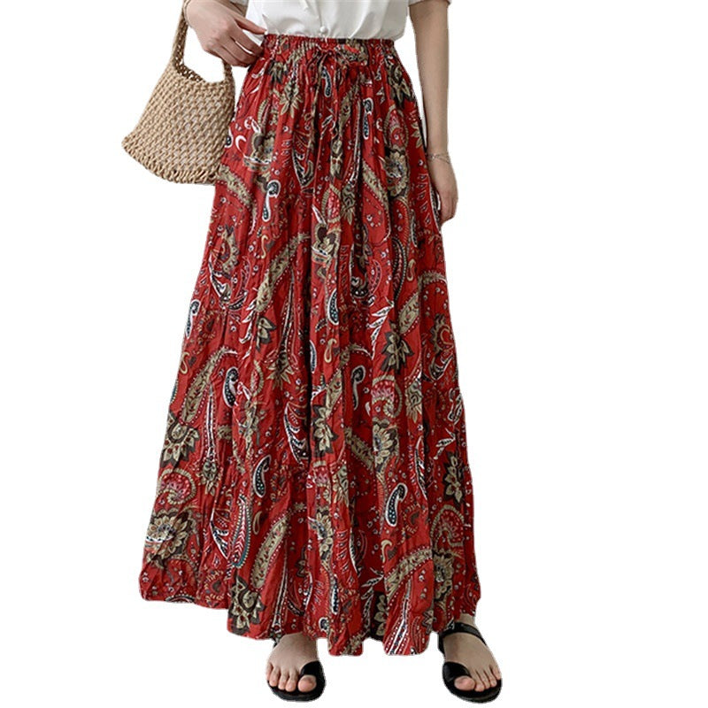 Maxi skirt for women with paisley floral patterns and an elastic waist Lune London