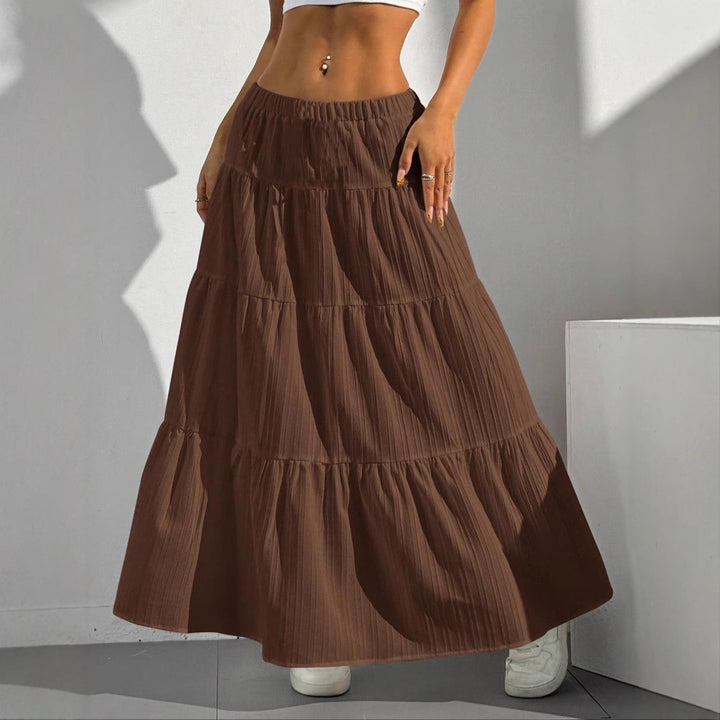 Maxi skirt for women with voluminous ruffles and side slit details Lune London