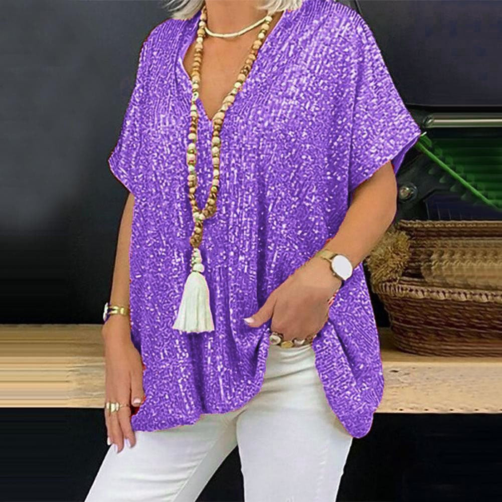 T-Shirt tunique paillettes glamour pour femmes avec décolleté en V Lune London