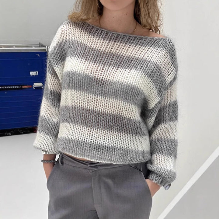Lune London | Women's knitted sweater with wide stripe pattern and voluminous sleeves