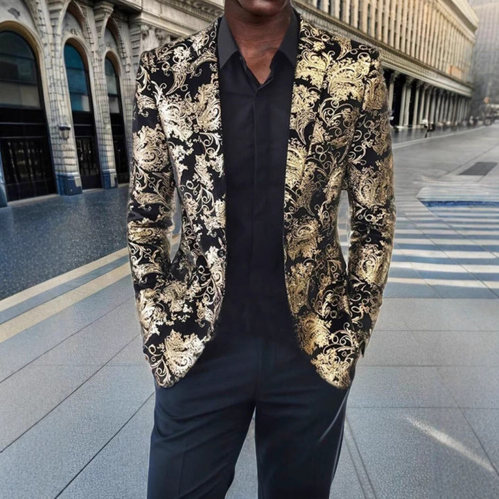 Men's elegant velvet blazer with floral design and shiny accents Lune London