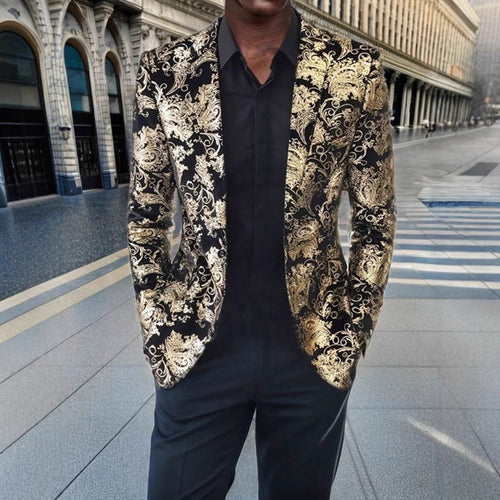 Men's elegant velvet blazer with floral design and shiny accents Lune London