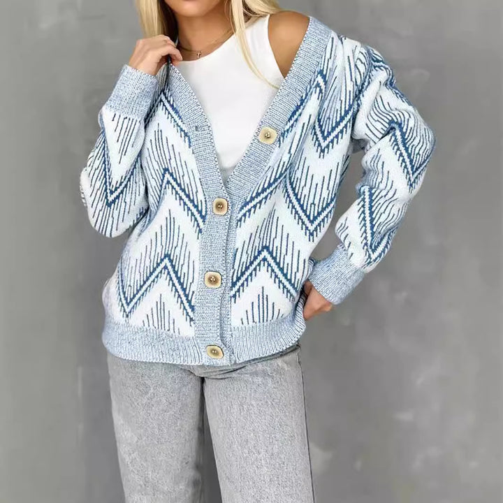 Veste en tricot pour femmes avec motif en zigzag et détails de boutons Chic & Stil