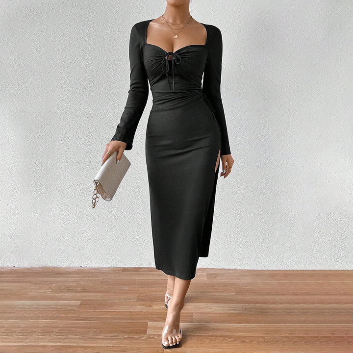 Robe côtelée à manches longues pour femmes avec cordon de serrage réglable Chic & Stil