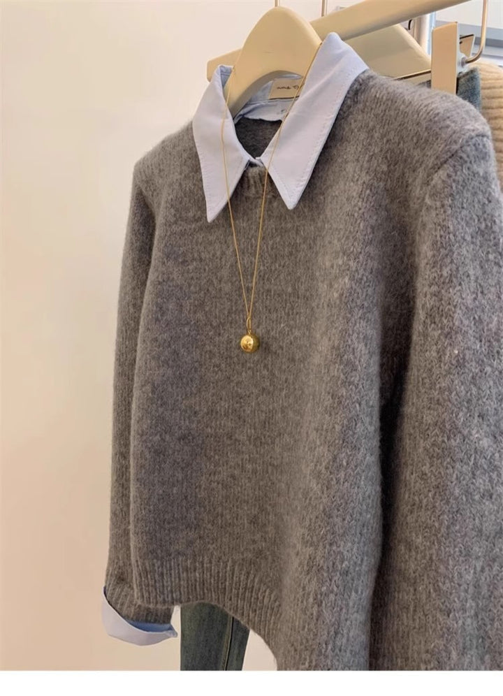 Pull-over en tricot pour femmes avec col de chemise stylé et coupe moderne Chic & Stil