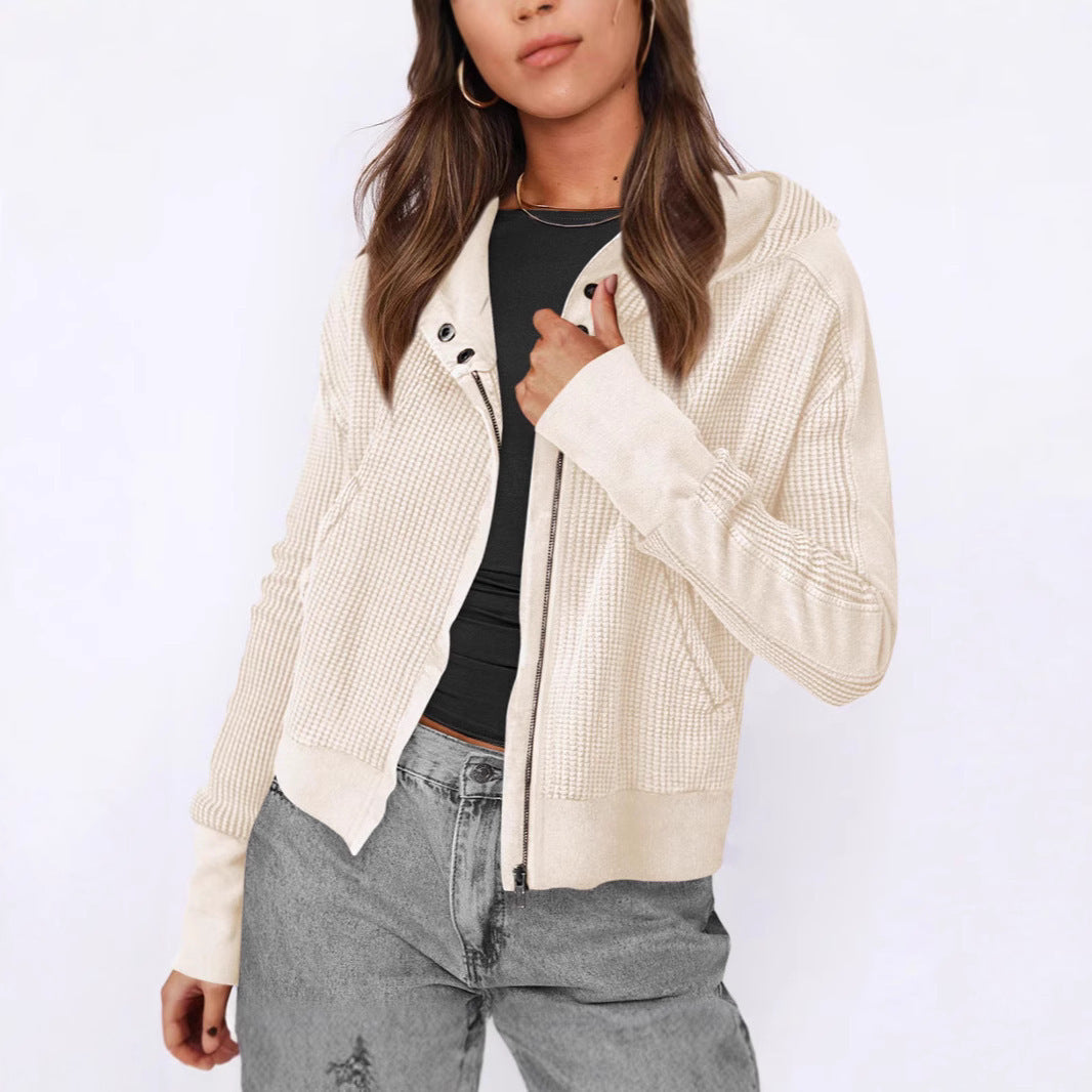 Casual zip-up jacket for women with hood and textured design Lune London