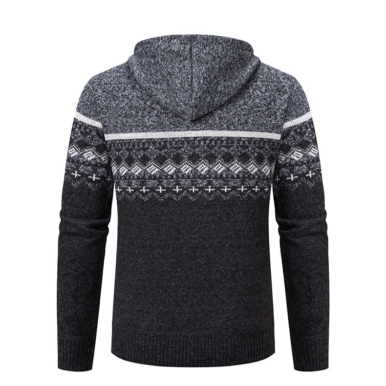 Men's hooded knit jacket with Norwegian pattern Lune London