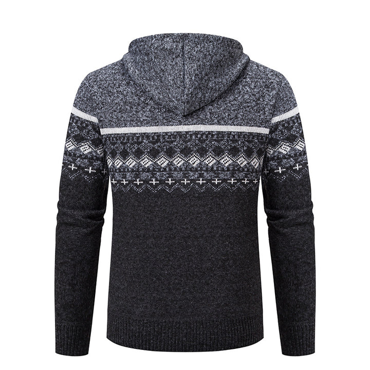 Men's hooded knit jacket with Norwegian pattern Lune London