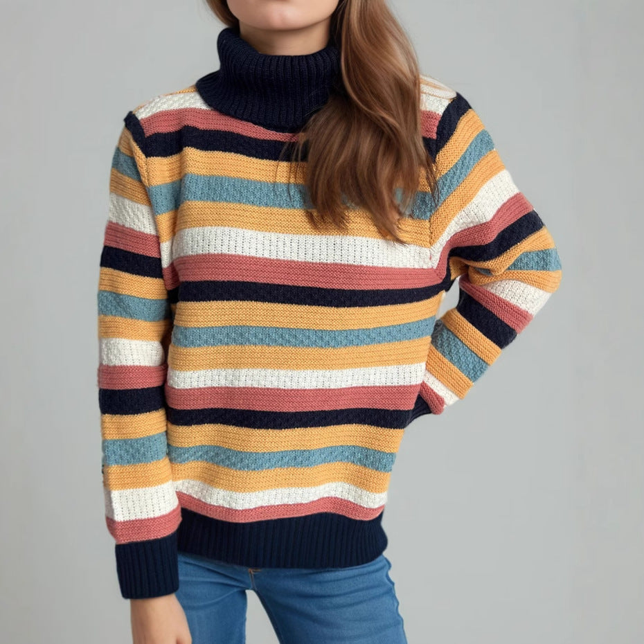 Pull en laine à col roulé rayé pour femmes avec une coupe décontractée et une texture douce Chic & Stil