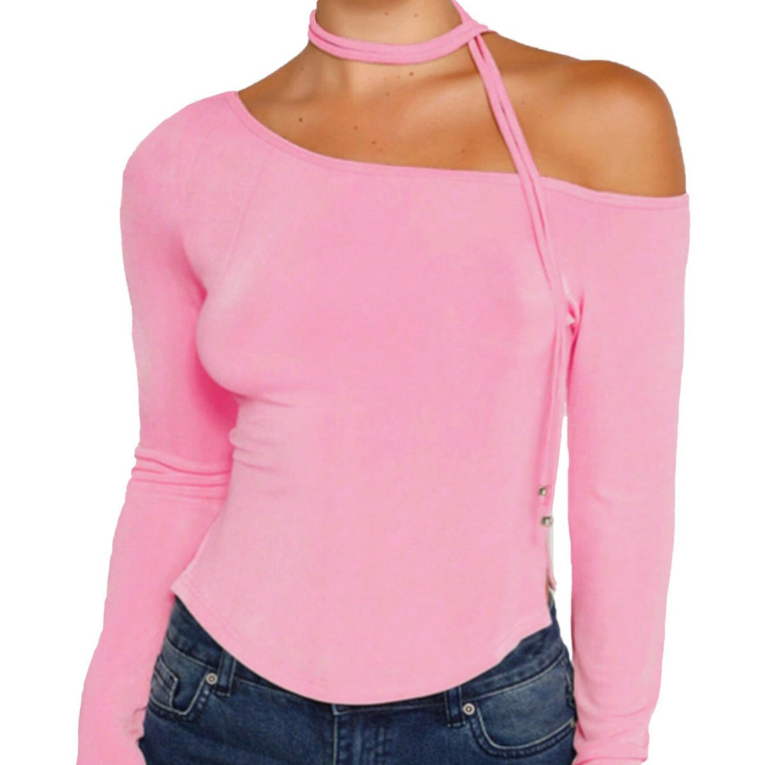 Top femme à manches longues avec coupe asymétrique et ceinture stylée Chic & Stil