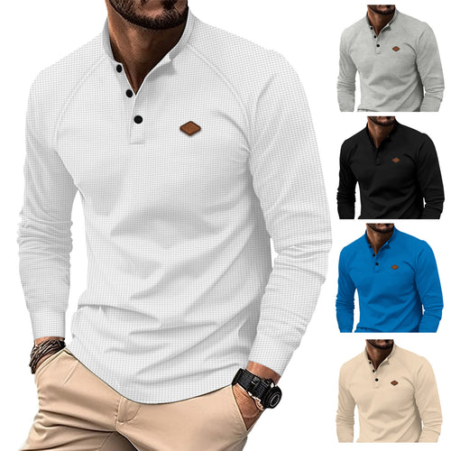 Men's Long Sleeve Polo with Subtle Pattern and Modern Collar Lune London