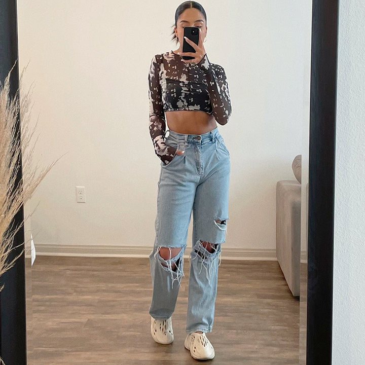 Lune London Women's Distressed Mom Jeans