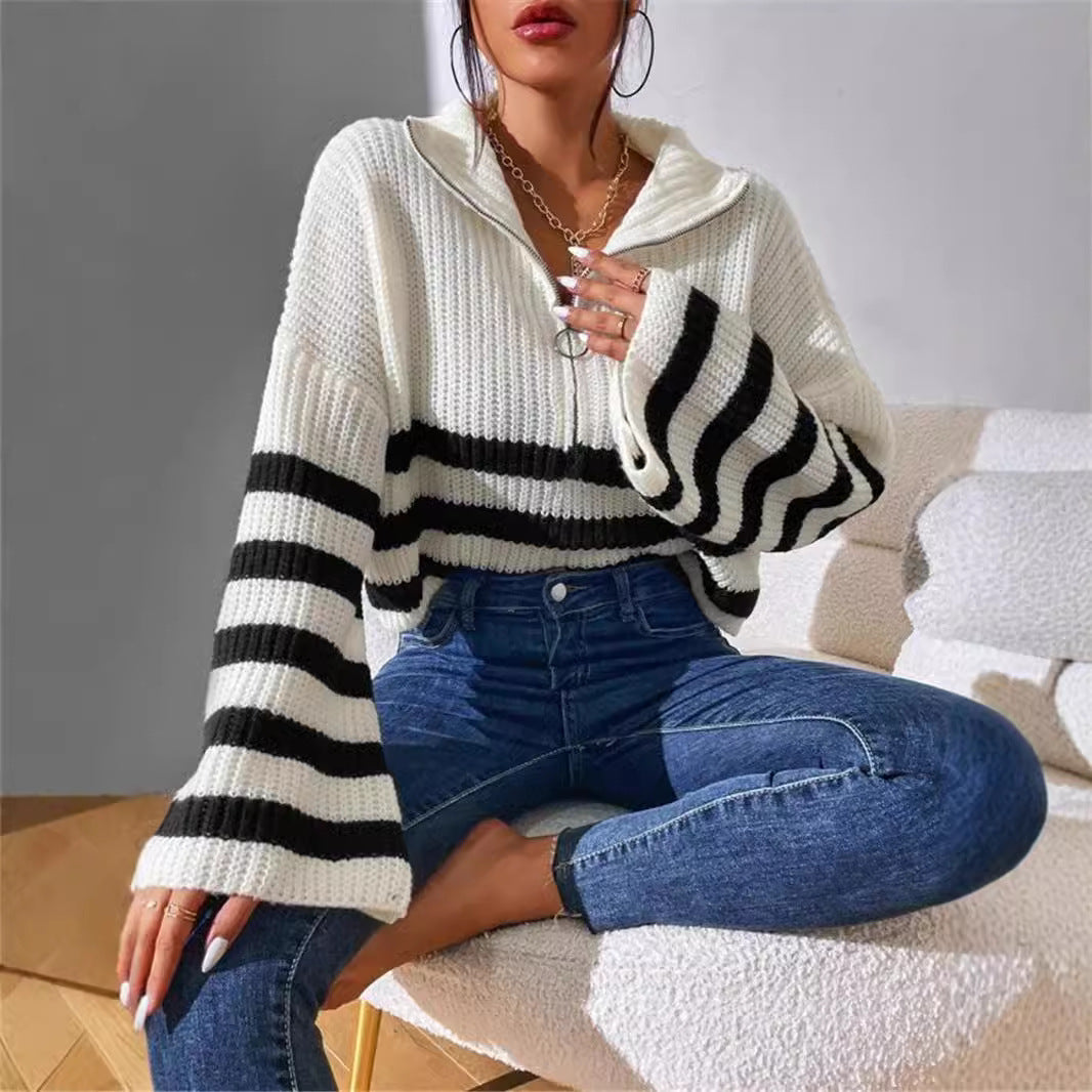 Women's hoodie with textured knit pattern and trendy stripes Lune London