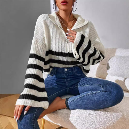 Women's hoodie with textured knit pattern and trendy stripes Lune London