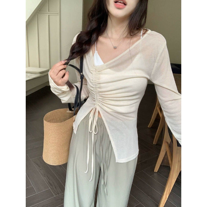 Ladies long-sleeved wrap top with sophisticated gathering Chic & Stil