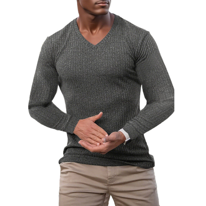 Elegant V-neck sweater for men in textured knitted material Lune London