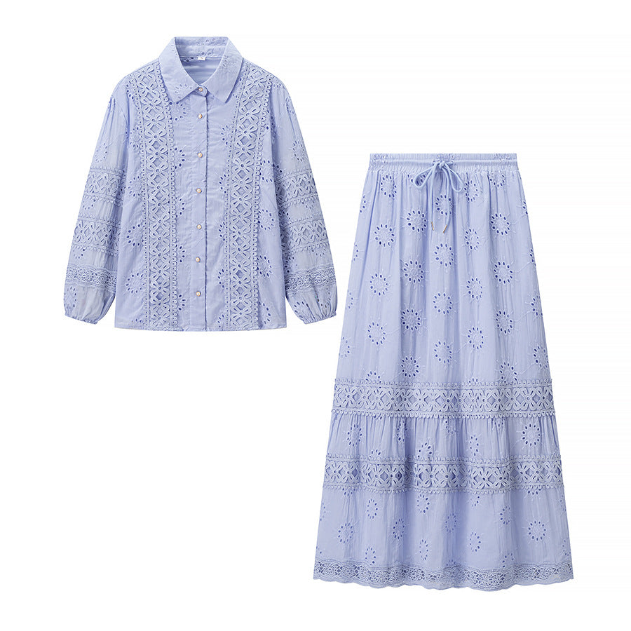 Ensemble de blouse brodée de fleurs et de jupes maxi Chic & Stil pour femmes