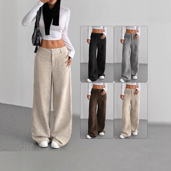 Women Wide-Cut Corduroy Pants with Practical Pockets Lune London