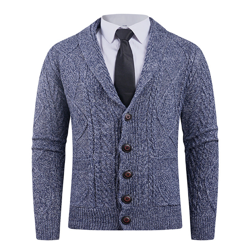 Men's knitted jacket with a marked diamond pattern and an elegant shawl collar Lune London
