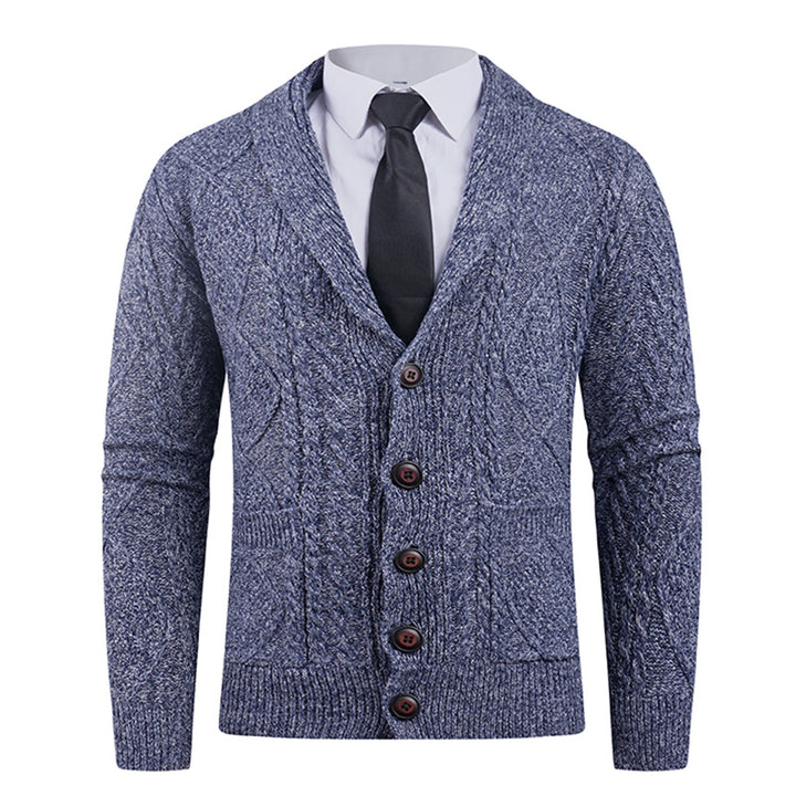 Men's knitted jacket with a marked diamond pattern and an elegant shawl collar Lune London