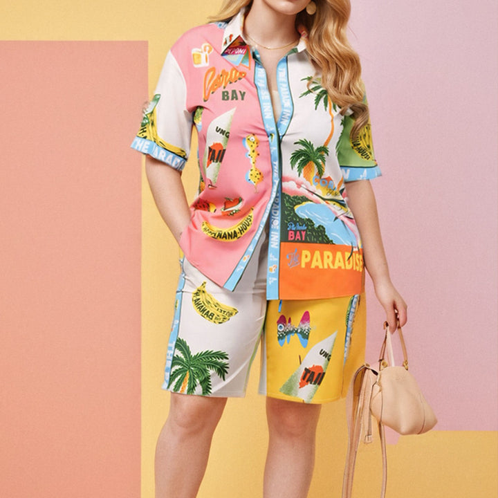 Ensemble à manches courtes tendance pour femmes en design graphique d'été Chic & Stil