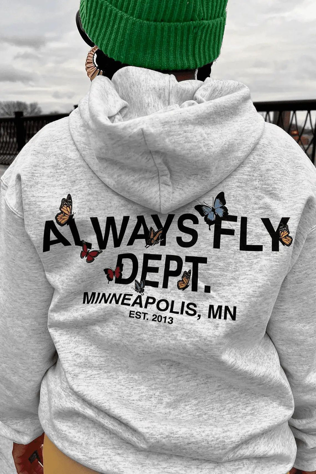 Hooded sweatshirt for women with colorful butterfly print Lune London