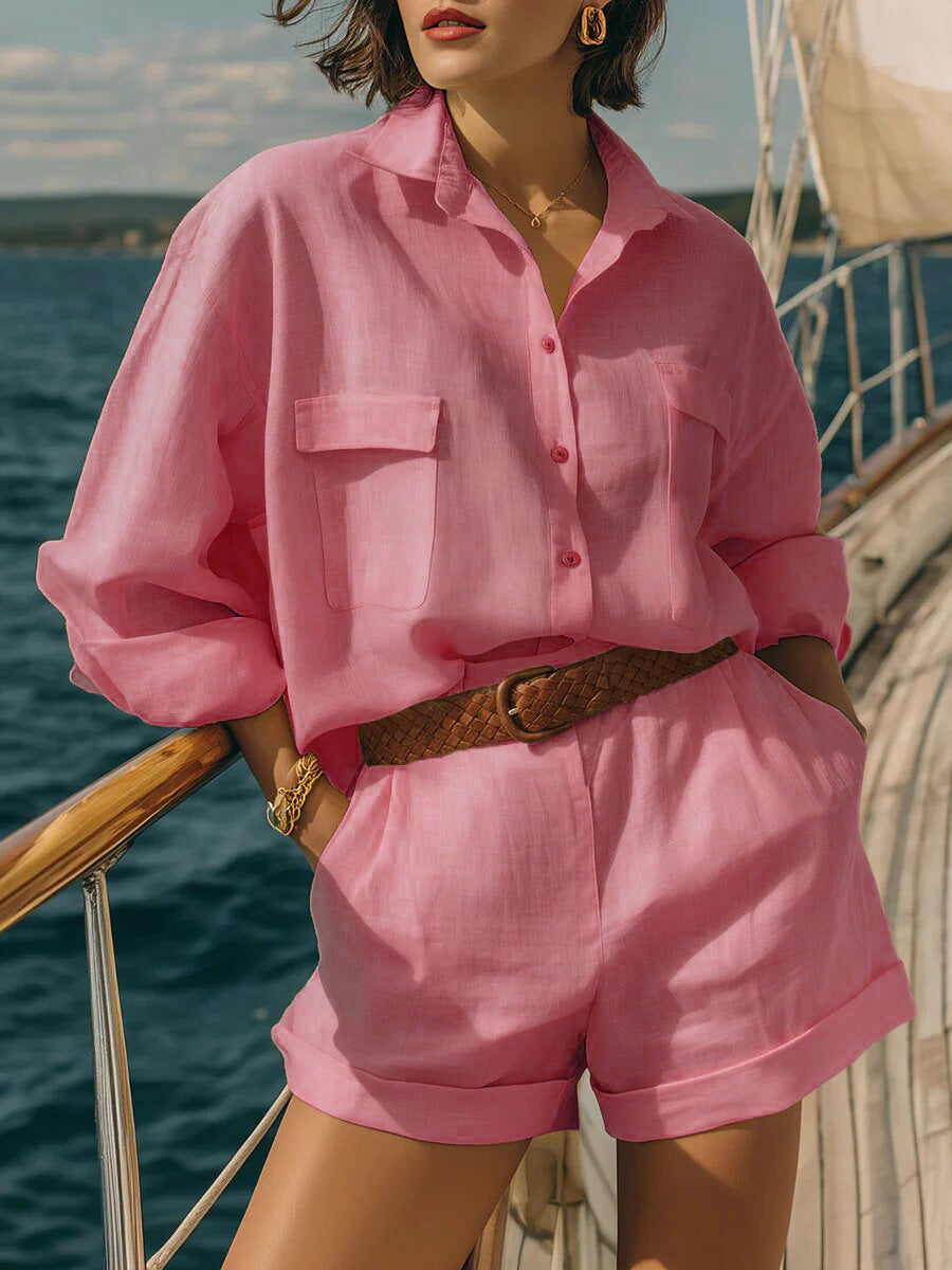 Women's Airy Short Sleeve Shirt and Shorts Set Lune London